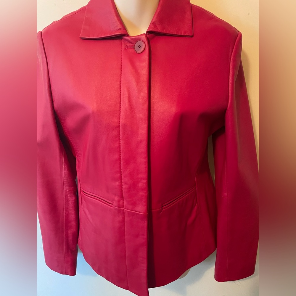 Jones New York 100% Leather Red Jacket
